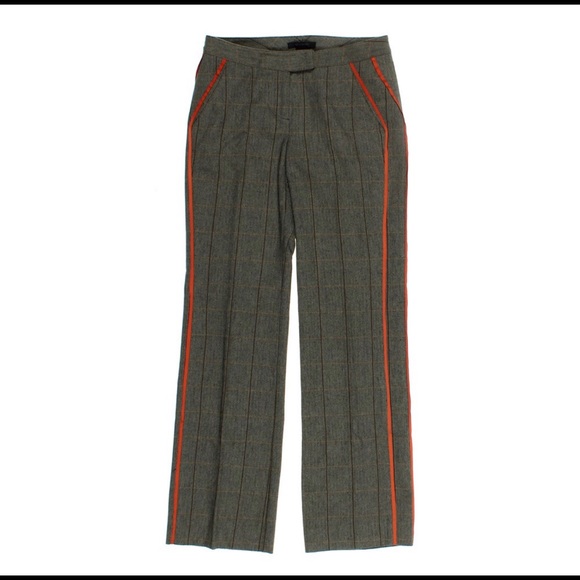 PLAID HERRINGBONE TWEED COLOR-BLOCK SIDE STRIPED PANTS